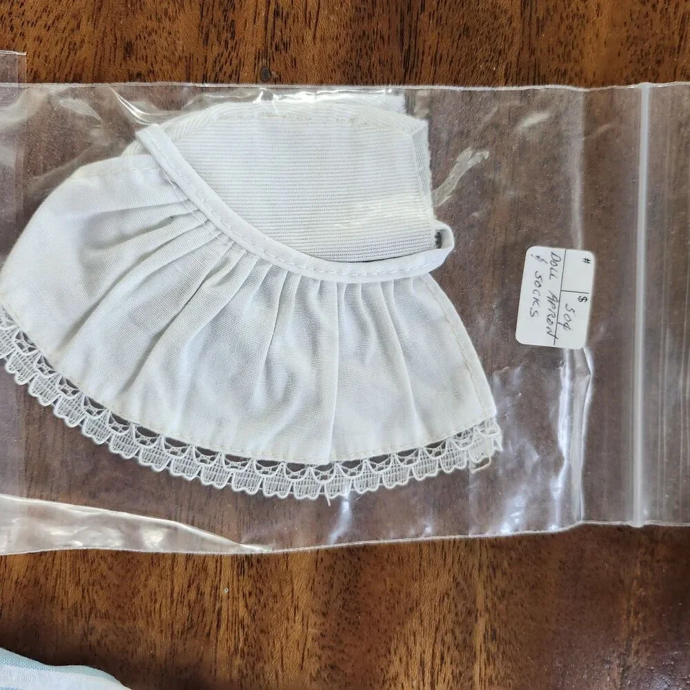 Vintage Style Doll Clothes Lot Blue Striped Romper White Panties Apron Socks